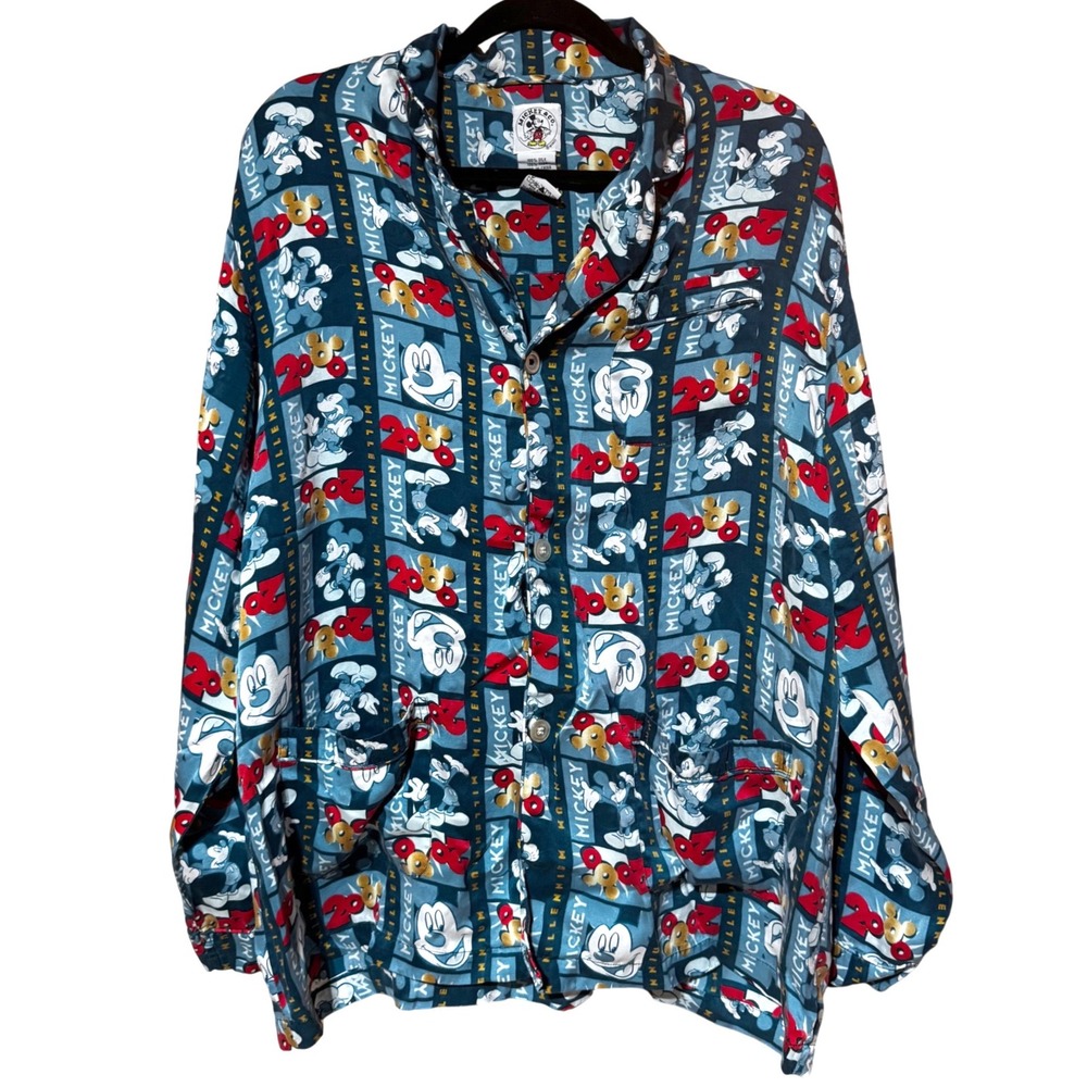 Vintage Y2K‎ Mickey & Co Millennium 2000 100% Silk Pajama Top Shirt Large
